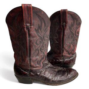 Dan Post Western Boots Men's Leather Ostrich Quill Cherry Red Cowboy 8 E Wide